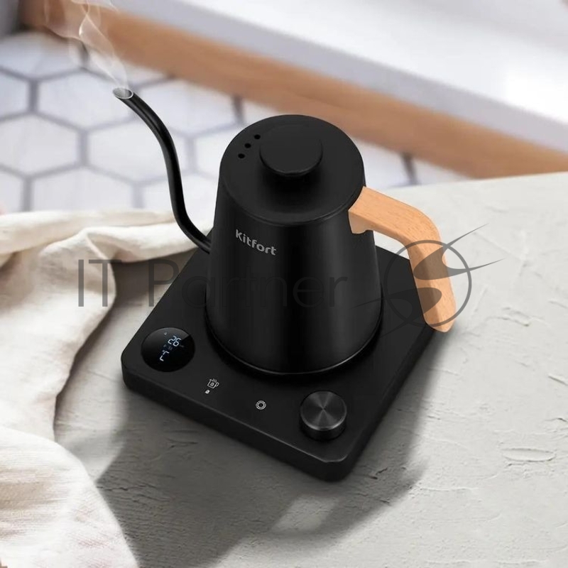 Чайник электрический Kitfort КТ-6726 1л. 1200Вт черный/дерево корпус: нерж.сталь/пластик