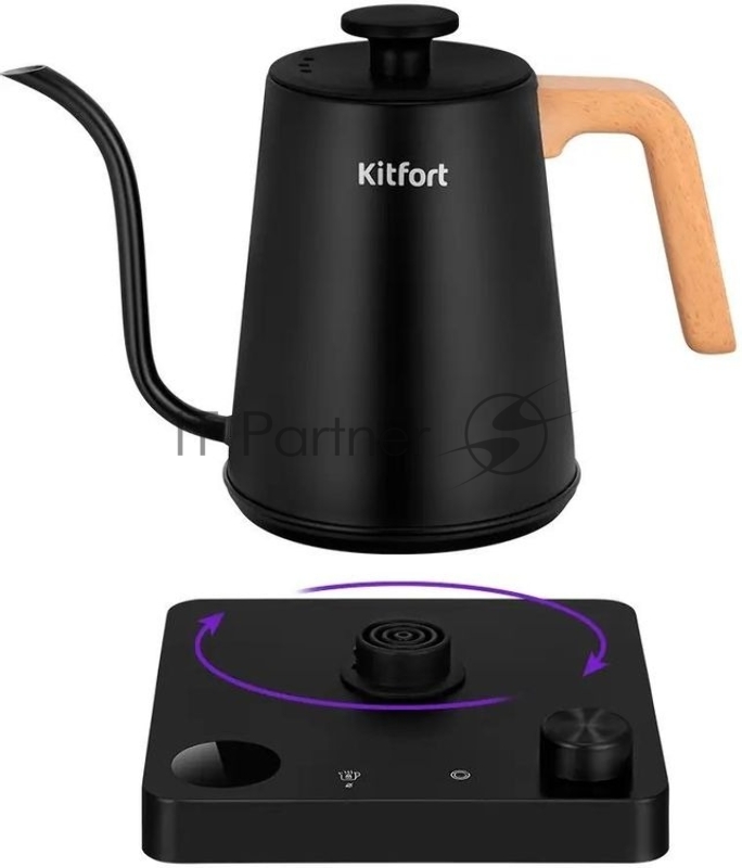 Чайник электрический Kitfort КТ-6726 1л. 1200Вт черный/дерево корпус: нерж.сталь/пластик