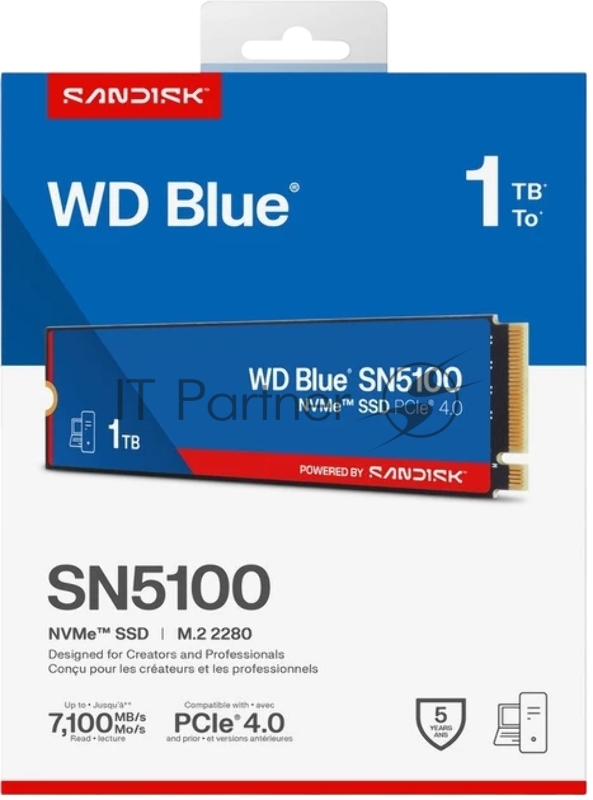 Накопитель SSD M.2 2280 1TB NVMe PCIE 4.0 x4 7100/6700 BLUE SN5100 WDS100T5B0E WDC