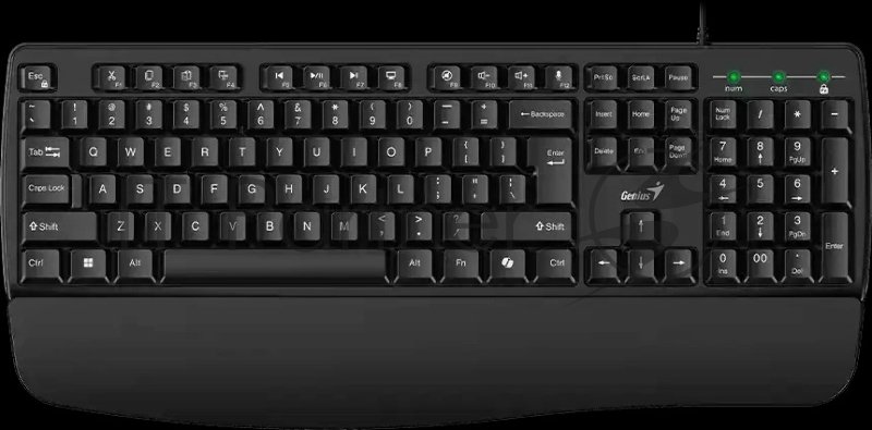 Клавиатура проводная Genius KB-123 /вогнутые клавиши/подставка для ладоней/защита от проливания/USB/кабель 1.5м/черный (31300021402)