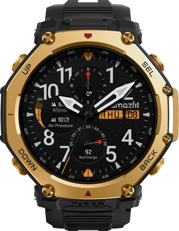 Смарт-часы Amazfit T-rex 3 Pro A2444 48мм 1.5 AMOLED корп.золотистый рем.черный разм.брасл.:22мм (1747223)