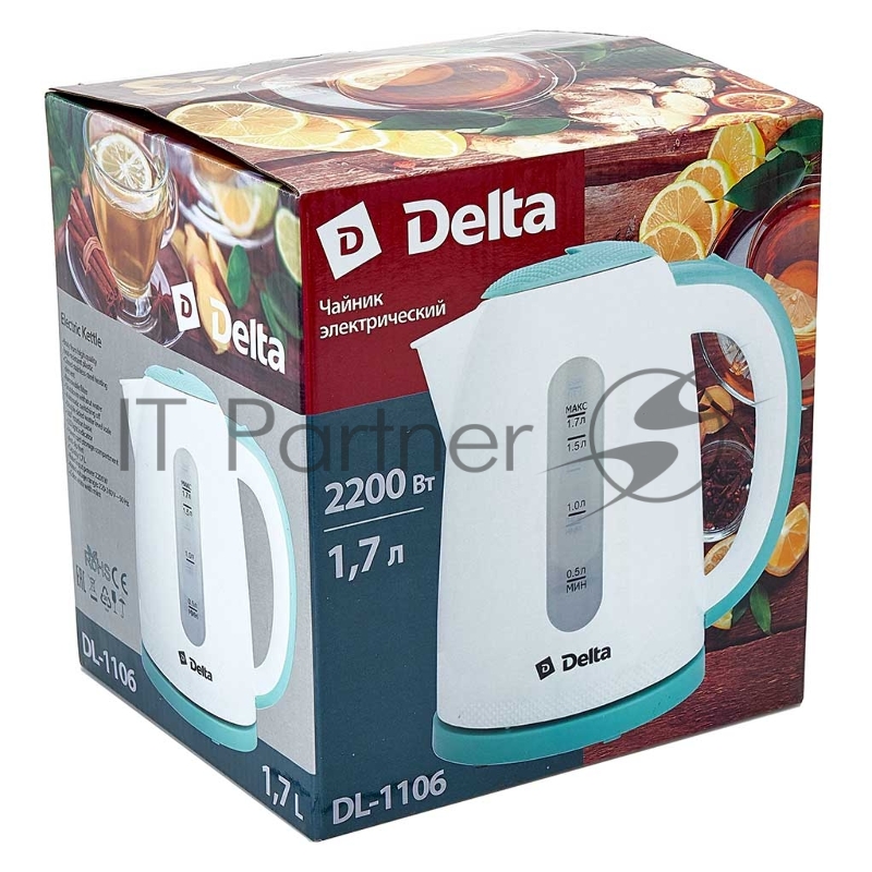 Чайник DELTA DL-1106 белый с мятным 1,7л, 2,2кВт