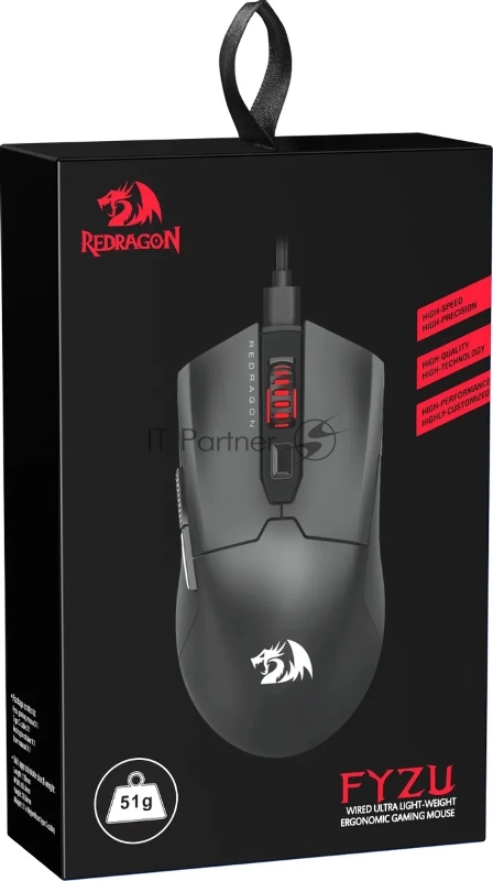Игровая мышь REDRAGON FYZU черная (USB, Pixart P3395, Huano, 6 кн., 26000 Dpi, RGb подсветка)