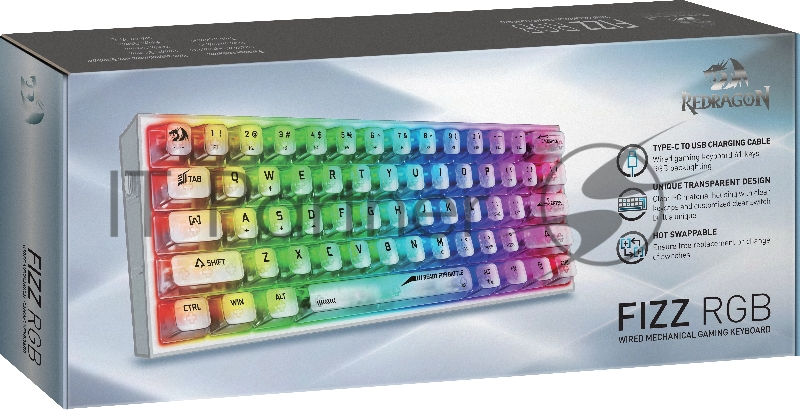 Игровая клавиатура Redragon Fizz прозрачно-белая 71736 (USB,+ICE, 61 кл., RGB подсветка)