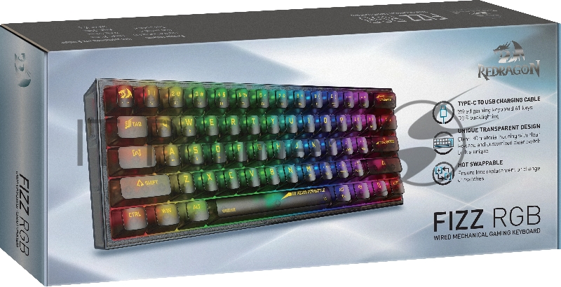 Игровая клавиатура Redragon Fizz прозрачно-черная 71737 (USB, +ICE, 61 кл., RGB подсветка)