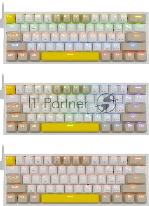 Клавиатура REDRAGON (72596) Fizz RU,Rainbow,бежевый/желтый,red свитч