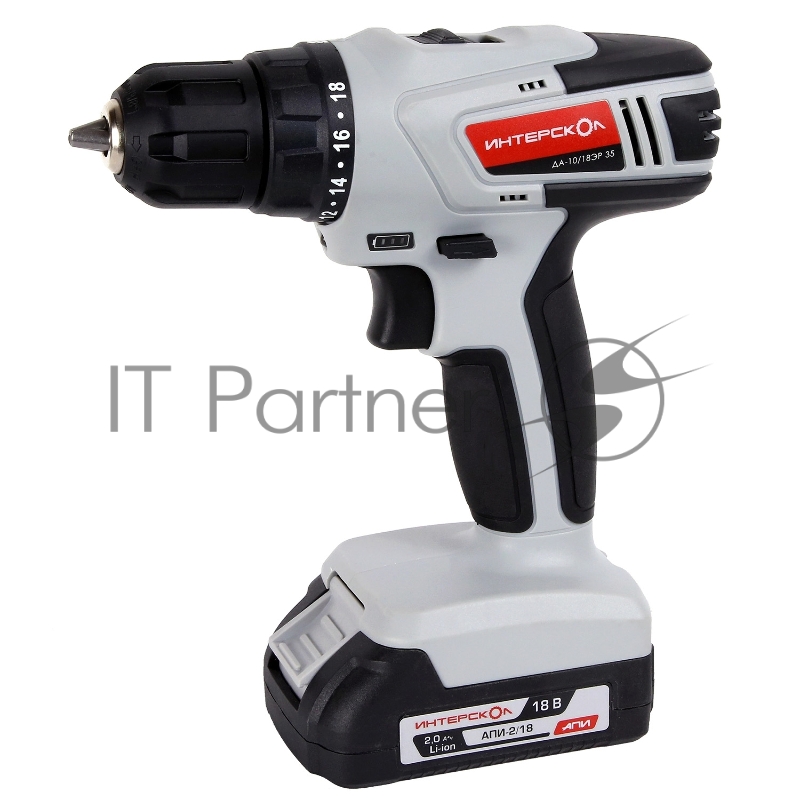 Аккумуляторная дрель-шуруповерт ИНТЕРСКОЛ ДА-10/18ЭР 35 ПРОМО, 18В, 1400 об/мин, с 1 АКБ 2 Ач и ЗУ