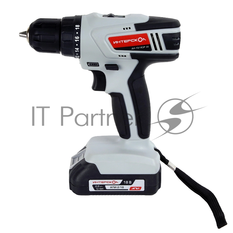 Аккумуляторная дрель-шуруповерт ИНТЕРСКОЛ ДА-10/18ЭР 35 ПРОМО, 18В, 1400 об/мин, с 1 АКБ 2 Ач и ЗУ
