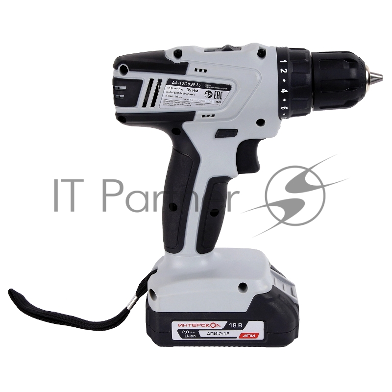 Аккумуляторная дрель-шуруповерт ИНТЕРСКОЛ ДА-10/18ЭР 35 ПРОМО, 18В, 1400 об/мин, с 1 АКБ 2 Ач и ЗУ