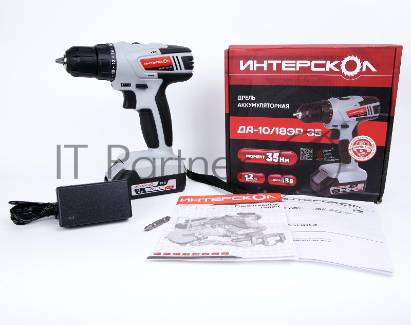 Аккумуляторная дрель-шуруповерт ИНТЕРСКОЛ ДА-10/18ЭР 35 ПРОМО, 18В, 1400 об/мин, с 1 АКБ 2 Ач и ЗУ