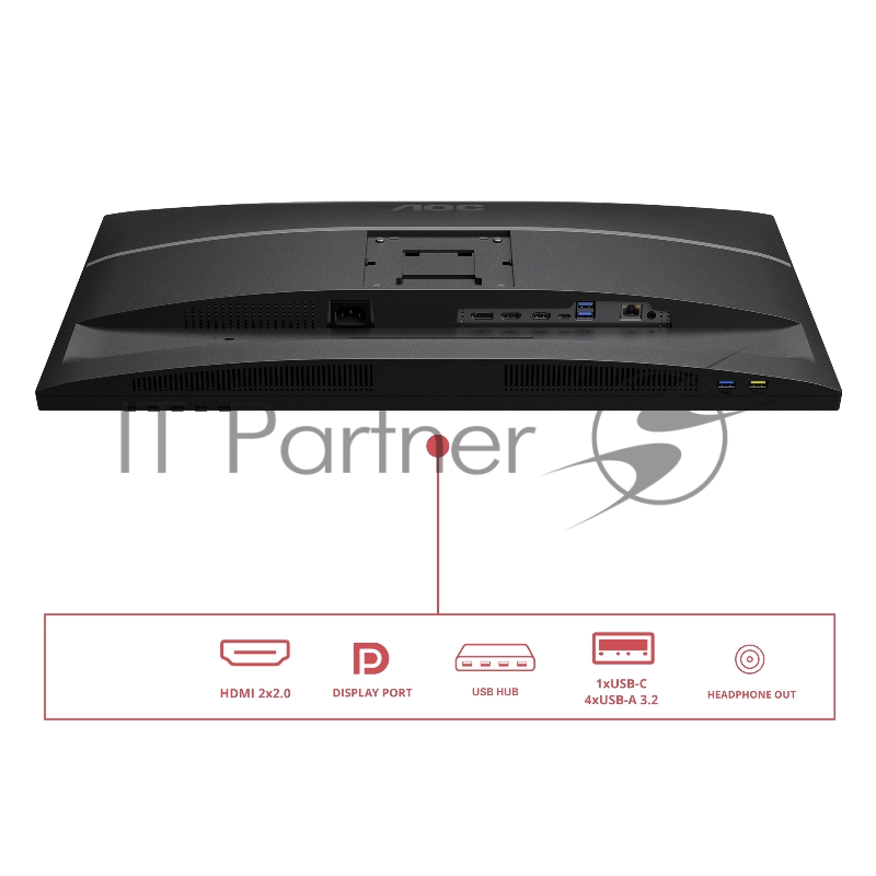 Монитор 27 AOC U27E4CV Black (4K, IPS, 3840x2160, 60Hz, 4 ms, 178°/178°, 400 cd/m, +2xHDMI 2.0, +DisplayPort 1.4, DP Out, USB, USB-C, LAN, SPK, Pivot)