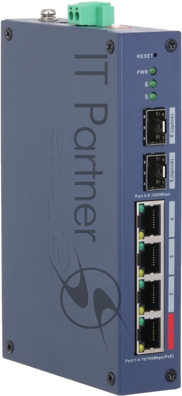 Коммутатор DAHUA DH-CHS4206-4ET-90 4-портовый PoE управляемый 4 RJ45 10/100Мбит/с (PoE/PoE+/Hi-PoE), 2 SFP 1000Мбит/с (uplink) PoE: порт 1 до 90Вт IP30, IK06 монтаж на DIN-рейку