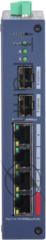 Коммутатор DAHUA DH-CHS4206-4ET-90 4-портовый PoE управляемый 4 RJ45 10/100Мбит/с (PoE/PoE+/Hi-PoE), 2 SFP 1000Мбит/с (uplink) PoE: порт 1 до 90Вт IP30, IK06 монтаж на DIN-рейку