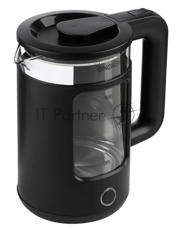 Чайник электрический Energy E-256, 1500Вт, 1,5л, стекло, черный
