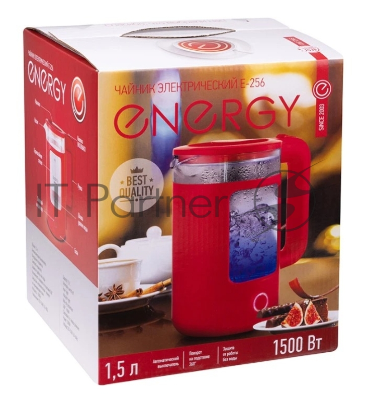 Чайник электрический Energy E-256 1500Вт, 1.5л стекло, красный