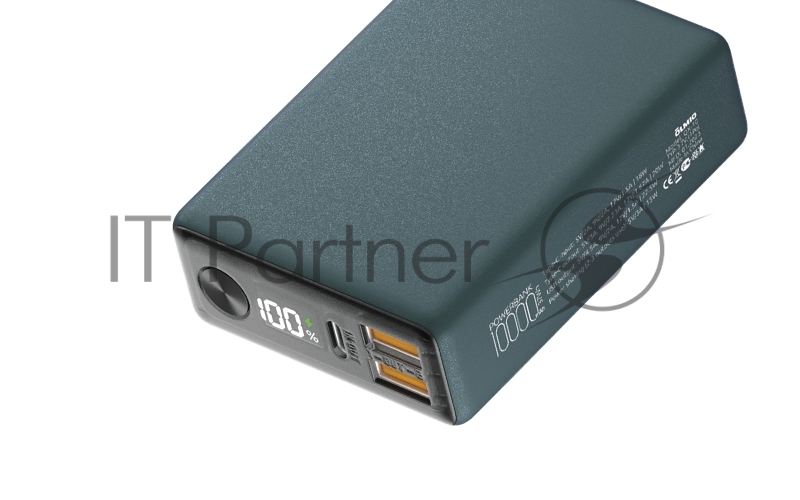 Внешний аккумулятор OLMIO QX-10, 10000mAh, 22.5W, QuickCharge3.0/PowerDelivery, LCD, темно-зеленый.