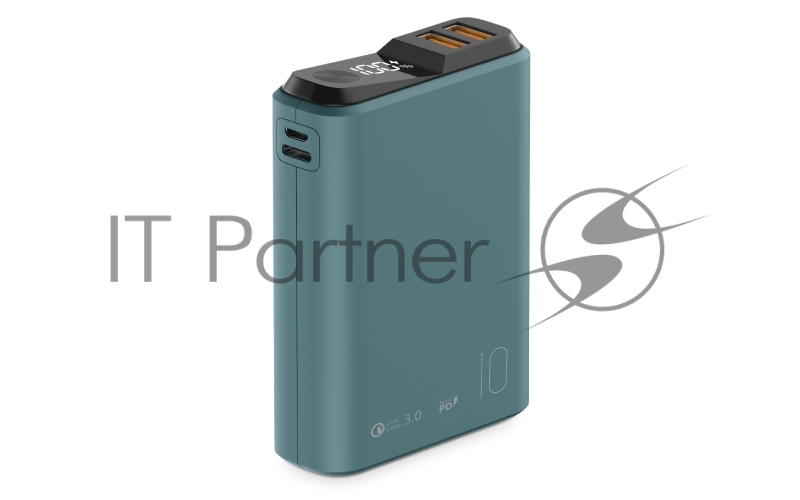 Внешний аккумулятор OLMIO QS-10, 10000mAh, 22.5W QuickCharge3.0/PowerDelivery, LCD, темно-зеленый.
