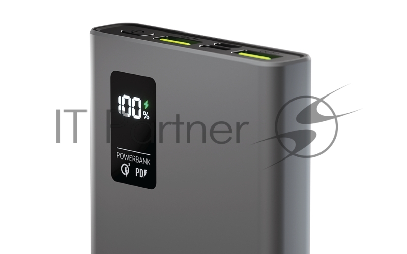 Внешний аккумулятор OLMIO QR-10, 10000mAh, 22.5W, QuickCharge3.0/PowerDelivery, LCD, серый.