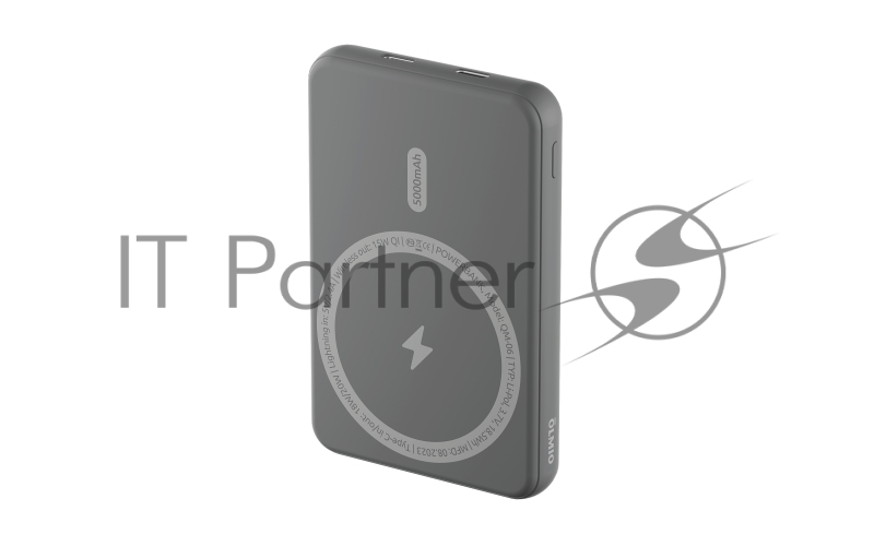 Внешний аккумулятор OLMIO QM-06, 5000mAh, 20W Type-C PD, MagSafe 15W, Soft-Touch, серый.