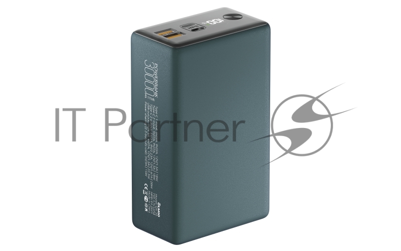 Внешний аккумулятор OLMIO QX-30, 30000mAh, 22.5W, QuickCharge3.0/PowerDelivery, LCD, темно-зеленый.