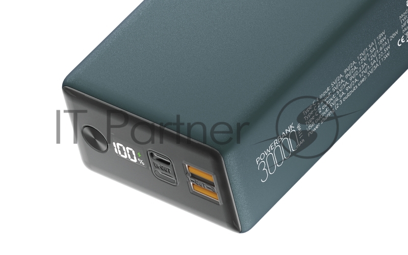 Внешний аккумулятор OLMIO QX-30, 30000mAh, 22.5W, QuickCharge3.0/PowerDelivery, LCD, темно-зеленый.