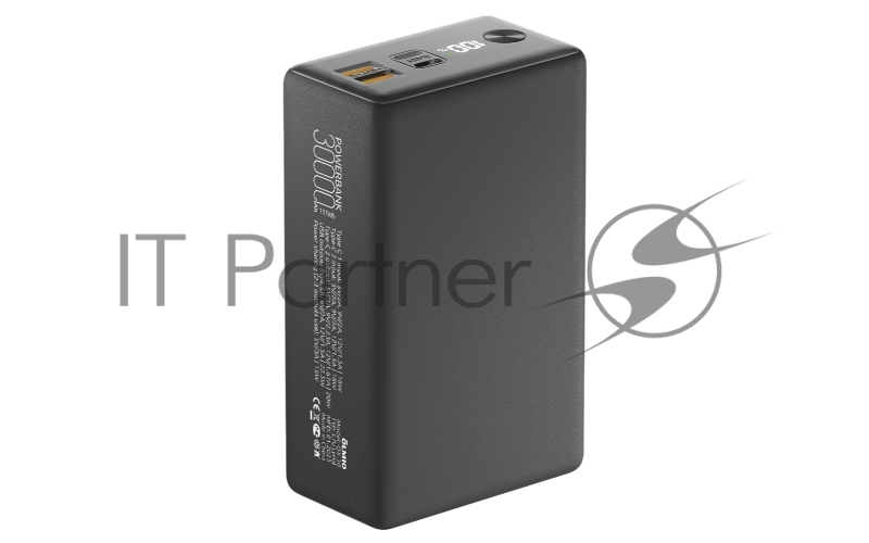 Внешний аккумулятор OLMIO QX-30, 30000mAh, 22.5W, QuickCharge3.0/PowerDelivery, LCD, графитовый.