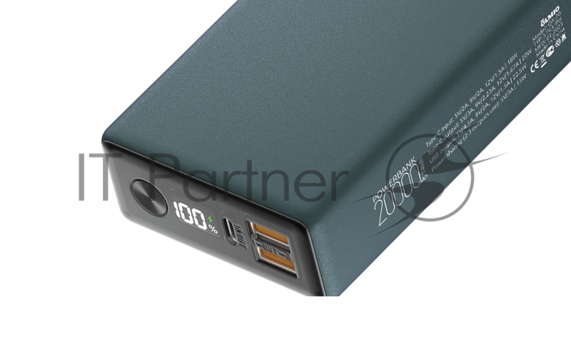 Внешний аккумулятор OLMIO QX-20, 20000mAh, 22.5W, QuickCharge3.0/PowerDelivery, LCD, темно-зеленый.
