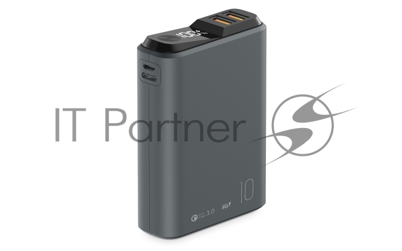 Внешний аккумулятор OLMIO QS-10, 10000mAh, 22.5W QuickCharge3.0/PowerDelivery, LCD, темно-серый.