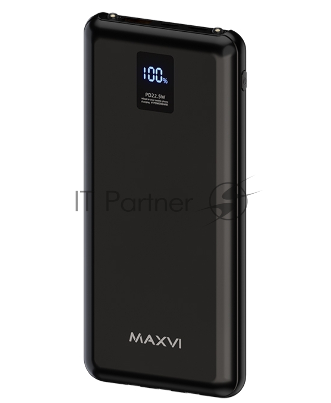 Внешний аккумулятор Maxvi PB10-11 10000мАч black 3A, встроенные кабели USB A/Type-C/Lightning