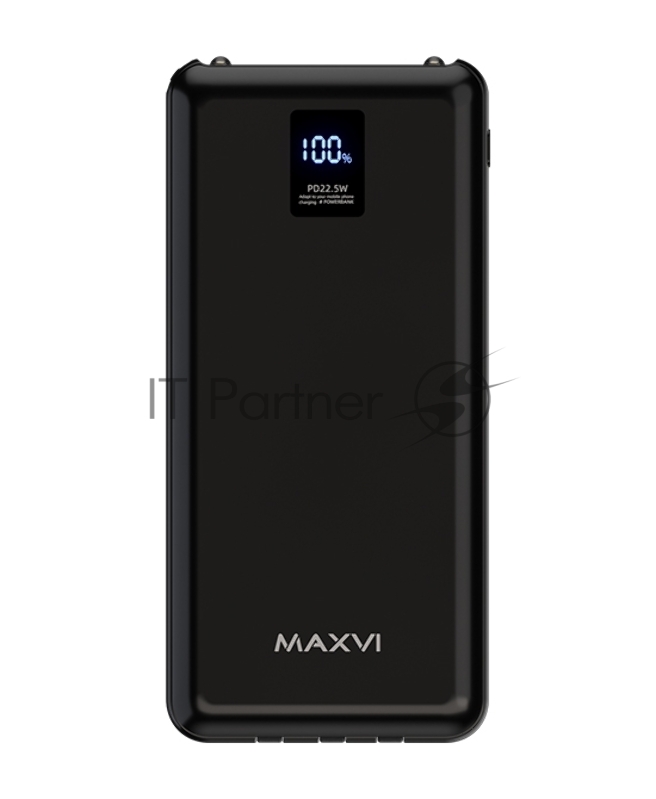 Внешний аккумулятор Maxvi PB10-11 10000мАч black 3A, встроенные кабели USB A/Type-C/Lightning