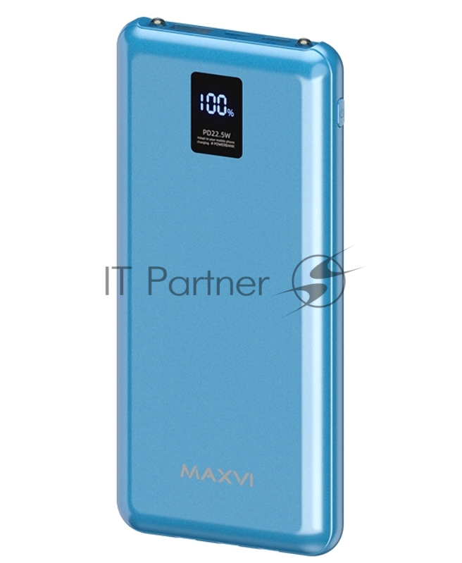 Внешний аккумулятор Maxvi PB10-11 10000мАч blue 3A, встроенные кабели USB A/Type-C/Lightning