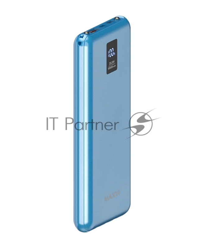 Внешний аккумулятор Maxvi PB10-11 10000мАч blue 3A, встроенные кабели USB A/Type-C/Lightning