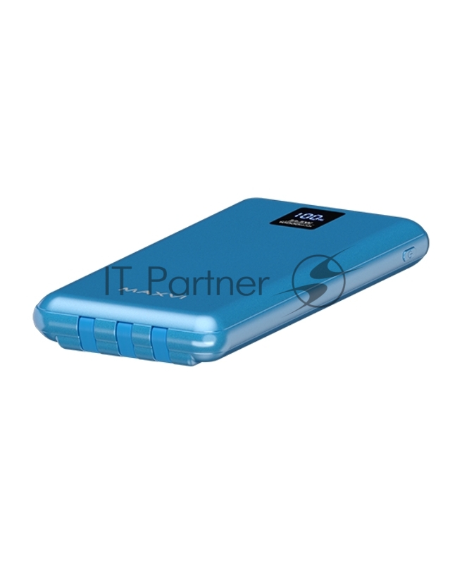 Внешний аккумулятор Maxvi PB10-11 10000мАч blue 3A, встроенные кабели USB A/Type-C/Lightning