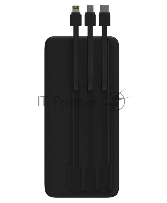 Внешний аккумулятор Maxvi PB10-09 10000мАч, 2A USB + кабели: Type-C/Lightning/MicroUSB