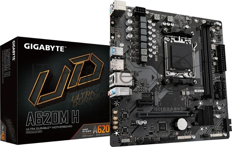 Материнская плата Gigabyte A620M H (V1.2/V2.0), SocketAM5 AMD A620 2xDDR5 mATX AC`97 8ch(7.1) GbLAN RAID+VGA+HDMI