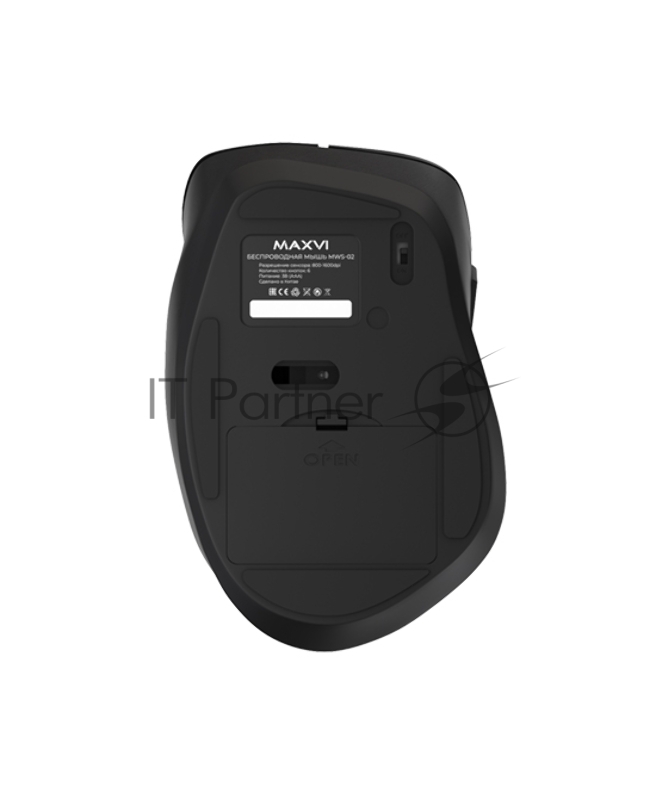 Мышь беспроводная Maxvi MWS-02 black, 6 кнопок, 1600 dpi
