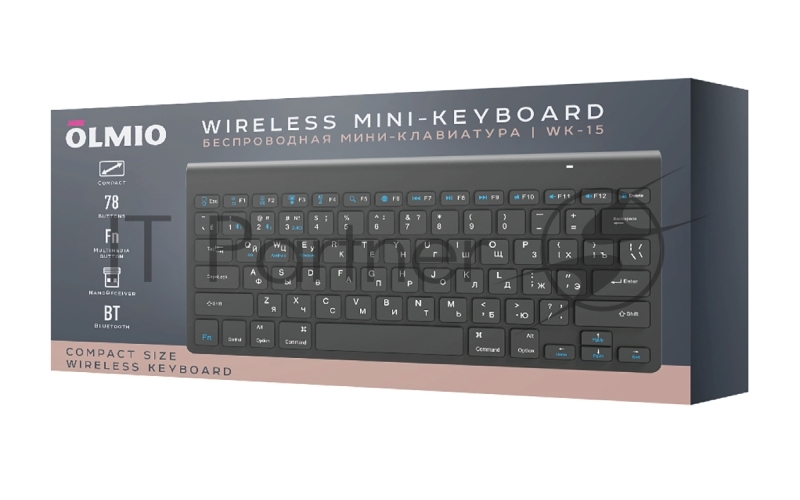 Клавиатура беспроводная Olmio WK-15 черная, Bluetooth, компактная мультимедийная.