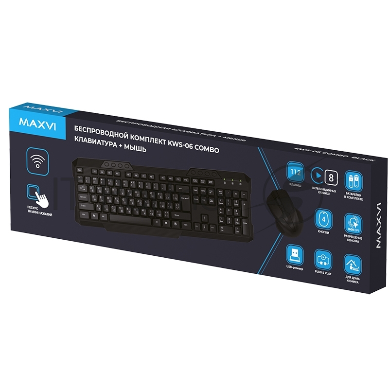 Комплект беспроводная клавиатура+мышь Maxvi KWS-06 combo black