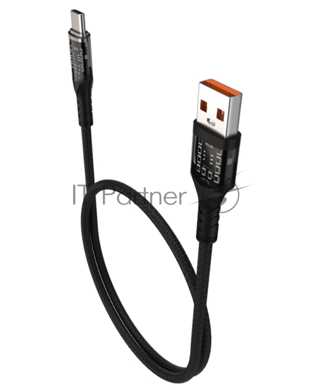 Дата-кабель Maxvi MCw-63T USB-Type-C 3А, прозрачный корпус, LED подсветка, 1м, black