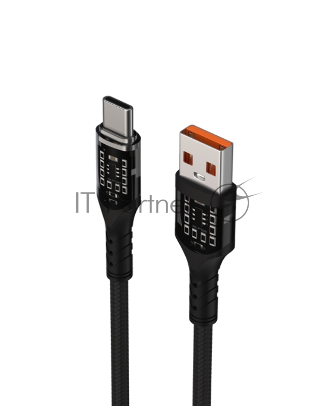 Дата-кабель Maxvi MCw-63T USB-Type-C 3А, прозрачный корпус, LED подсветка, 1м, black
