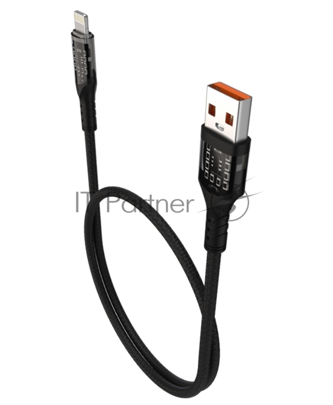 Дата-кабель Maxvi MC-33L USB-Lightning 2.4А, прозрачный корпус, LED подсветка, 1м, black