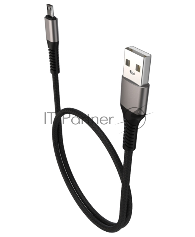 Дата-кабель Maxvi MC-21M USB-MicroUSB 2.4А, 1м, black-grey