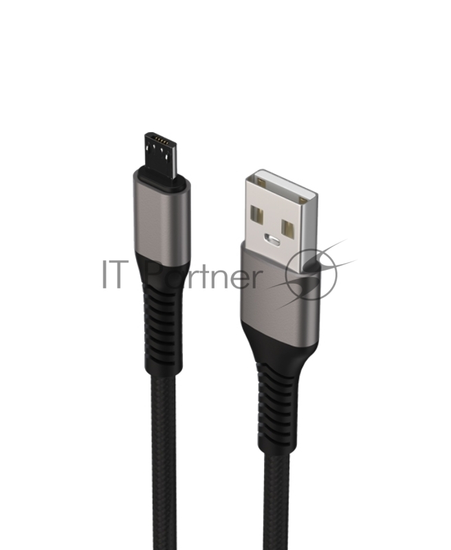 Дата-кабель Maxvi MC-21M USB-MicroUSB 2.4А, 1м, black-grey