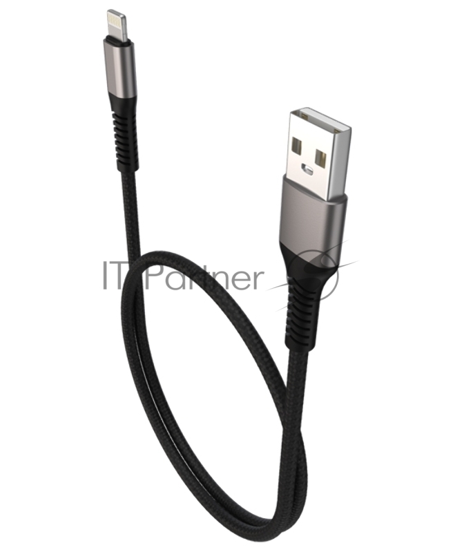 Дата-кабель Maxvi MC-21L USB-Lightning 2.4А, 1м, black-grey