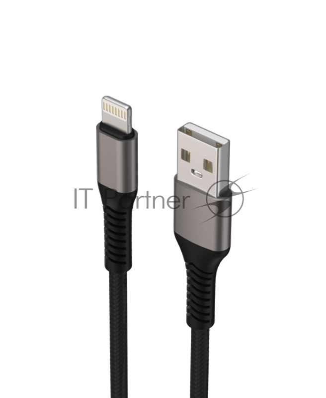 Дата-кабель Maxvi MC-21L USB-Lightning 2.4А, 1м, black-grey