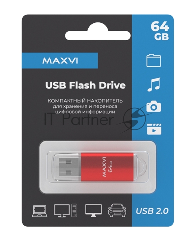 Накопитель USB 2.0 64GB Maxvi MP red (FD64GBUSB20C10MP)