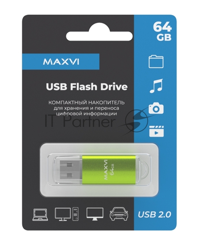 Накопитель USB 2.0 64GB Maxvi MP green (FD64GBUSB20C10MP)