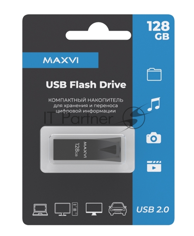 Флешка USB 3.0 128GB Maxvi MK2 dark grey, компактный металл. корпус