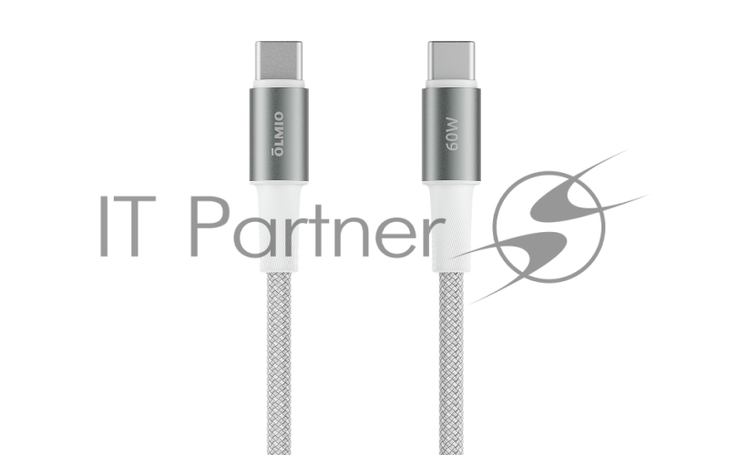 Кабель MASTER, Type-C - Type-C, 60W 3A, 1.2м, тканевая оплетка, белый, OLMIO