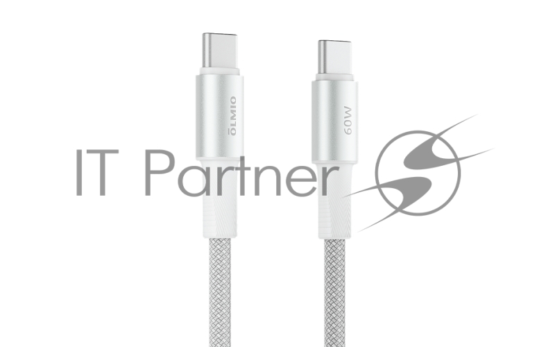 Кабель MASTER, Type-C - Type-C, 60W 3A, 1.2м, тканевая оплетка, белый, OLMIO